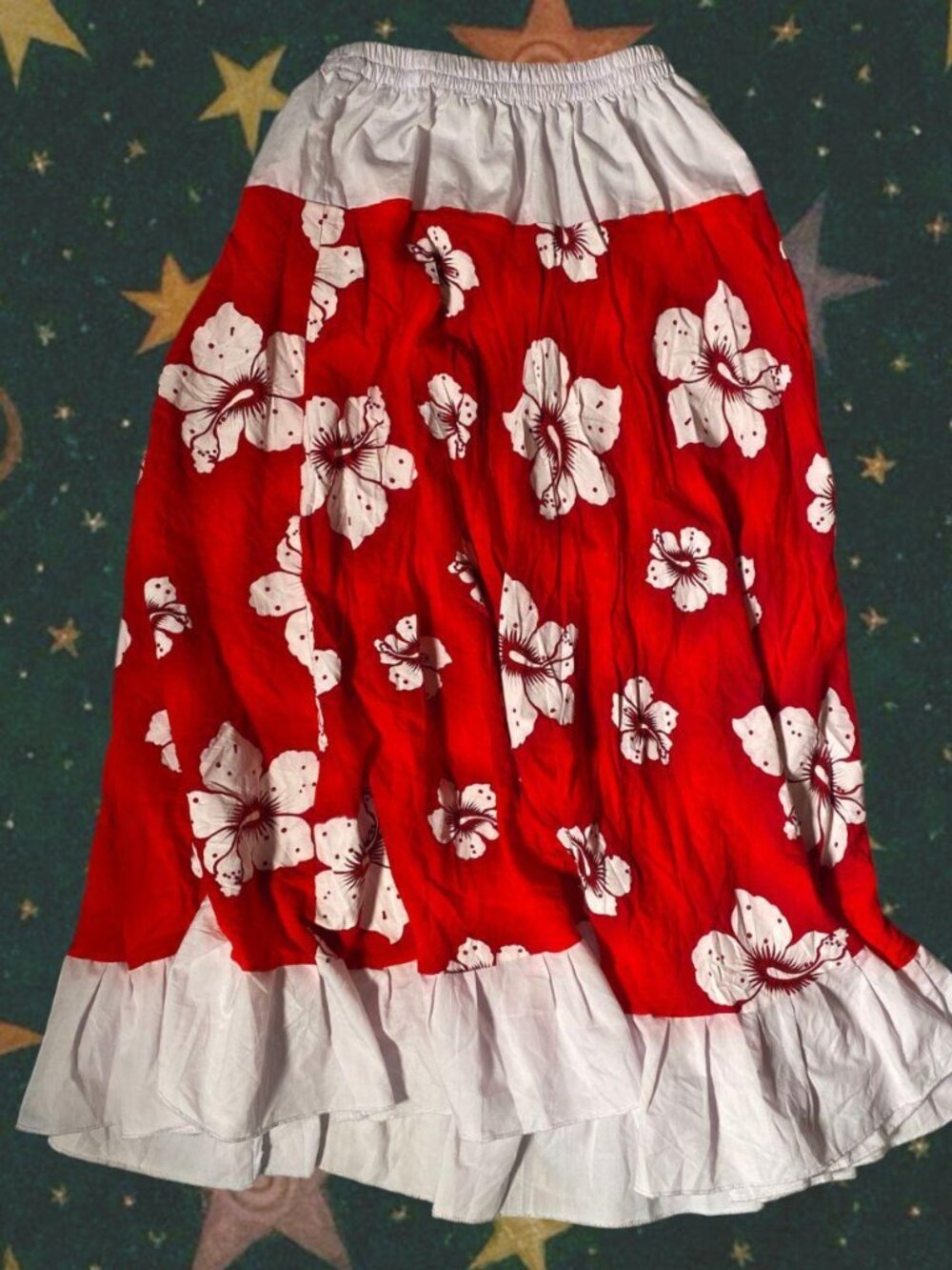 Vintage Hibiscus Maxi Skirt